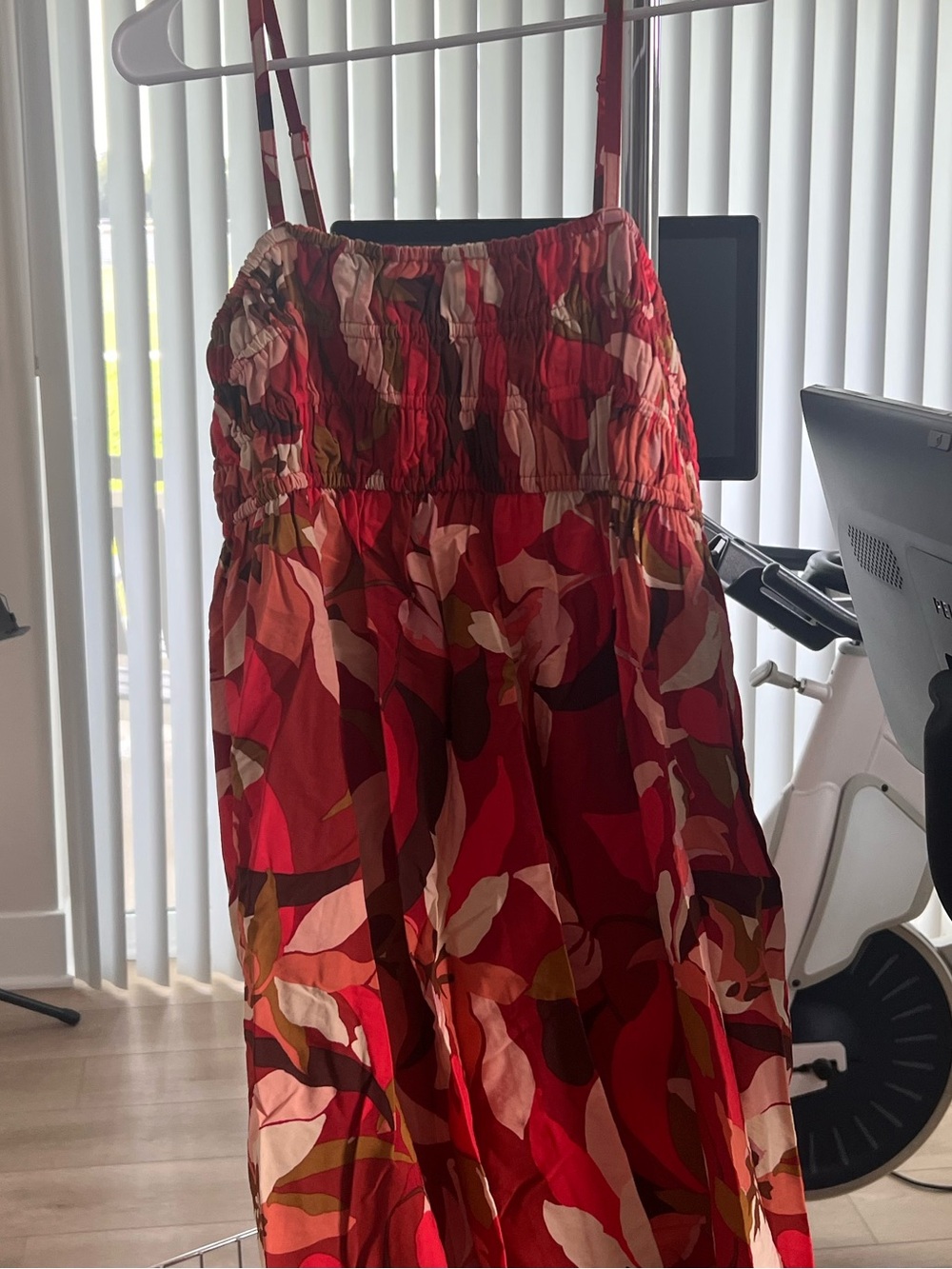 Sleeveless Dark Red & Pinks Floral Maxi Dress with Adjustable Straps